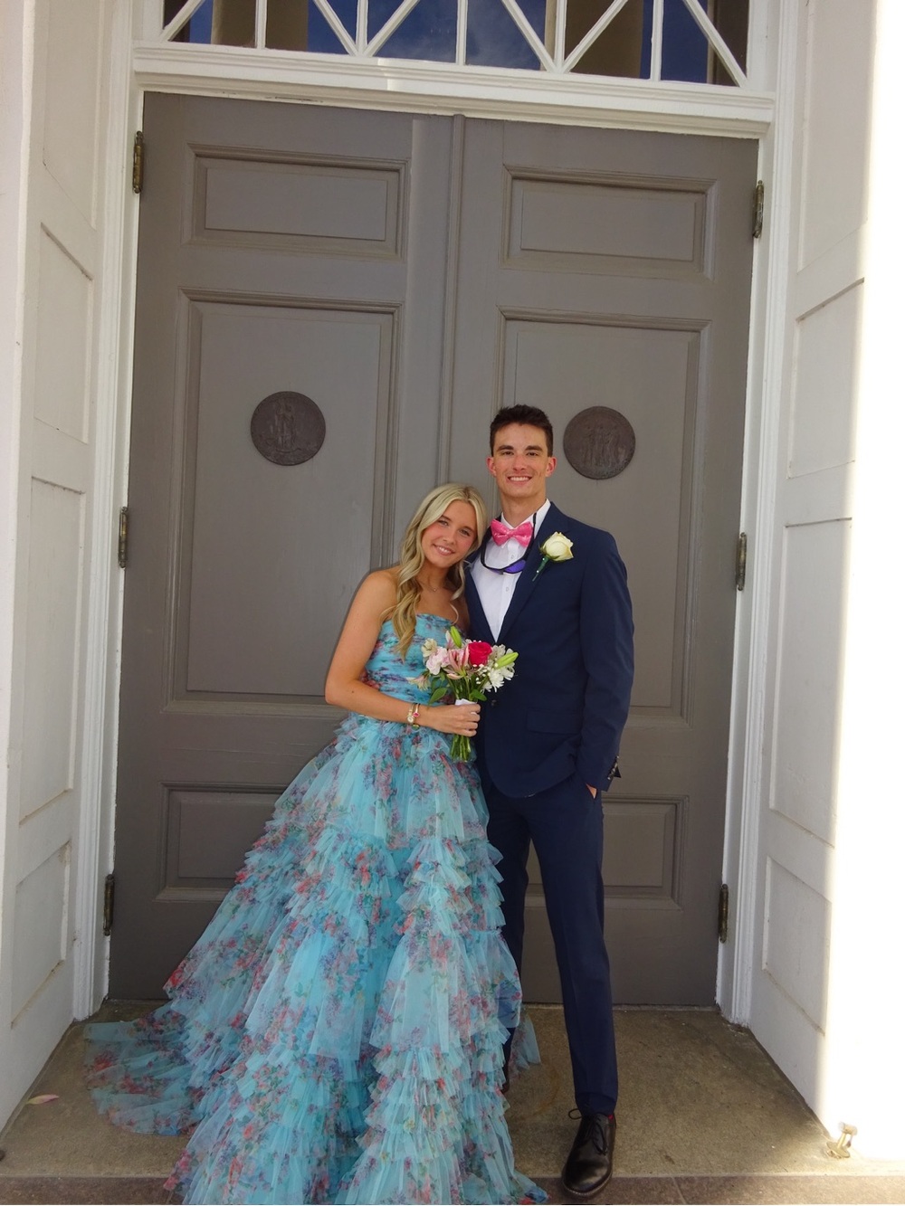 Amarra blue floral prom dress